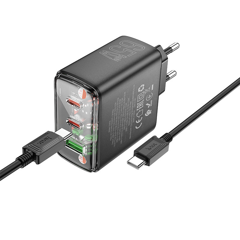 МЗП Hoco CS44A Smart PD65W (1USB-A/2С) + кабель Type-C to Type-C на малюнкі №3