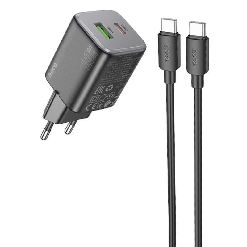 МЗП Hoco N41 Almighty PD20W+QC3.0 (1USB-A/1C) + кабель Type-C to Type-C на малюнкі №1