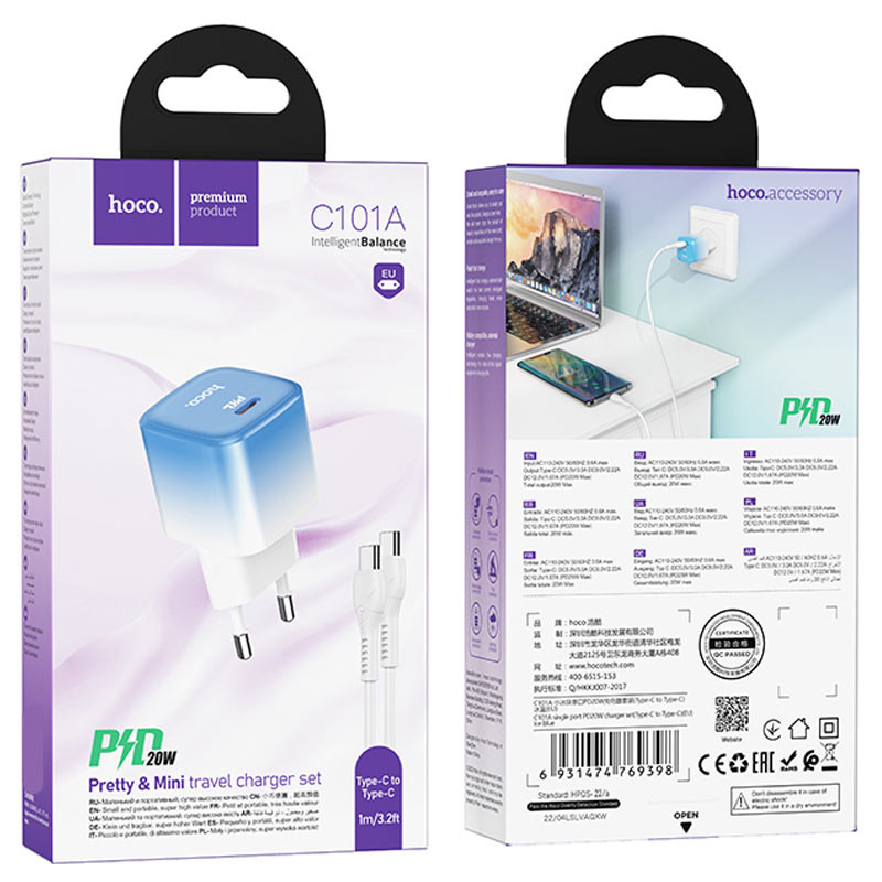 МЗП HOCO C101A PD20W (1C) + Type-C to Type-C на малюнкі №3