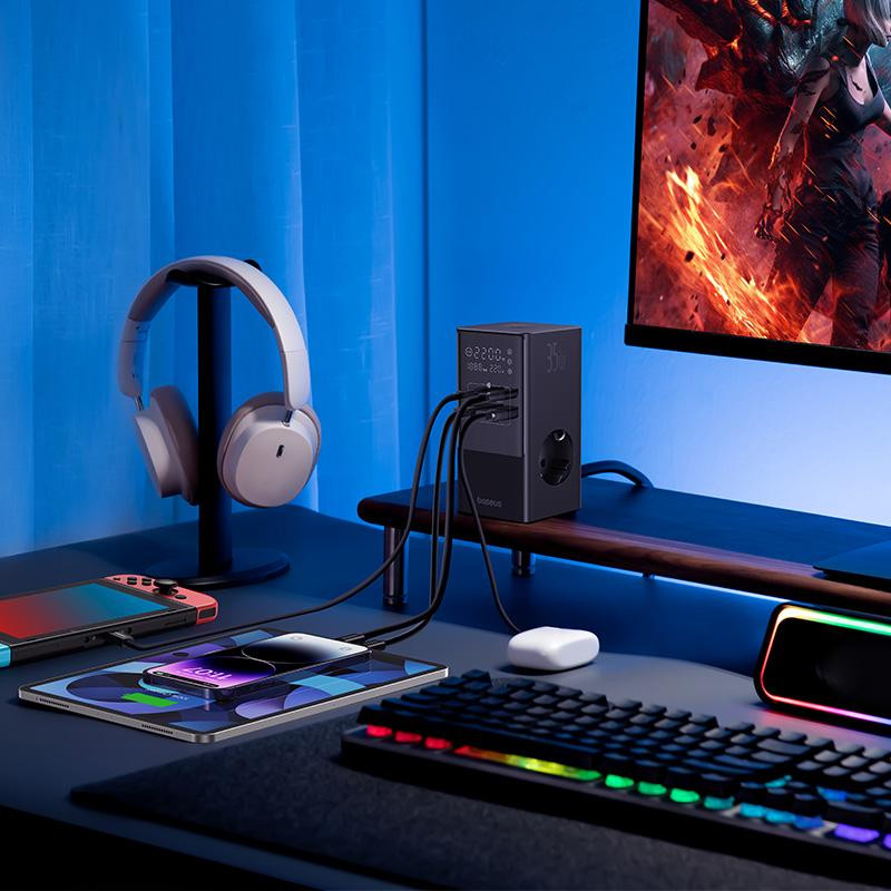 СЗУ Baseus PowerCombo Tower Digital PowerStrip 3AC+2U+2C 35W (1.5m) (E00023606113-00) на картинке №4