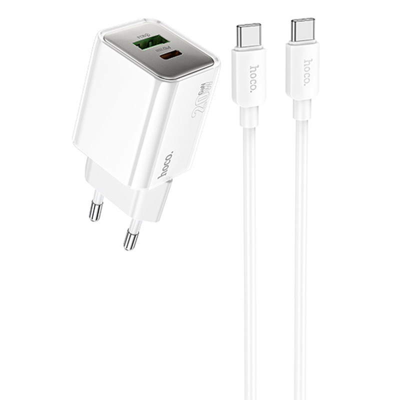 МЗП Hoco N46 Glorious PD20W+QC3.0 (1USB-A/1C) + кабель Type-C to Type-C на малюнкі №1