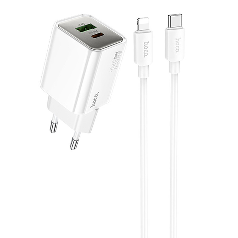 МЗП Hoco N46 Glorious PD20W+QC3.0 (1USB-A/1C) + кабель Type-C to Lightning на малюнкі №1