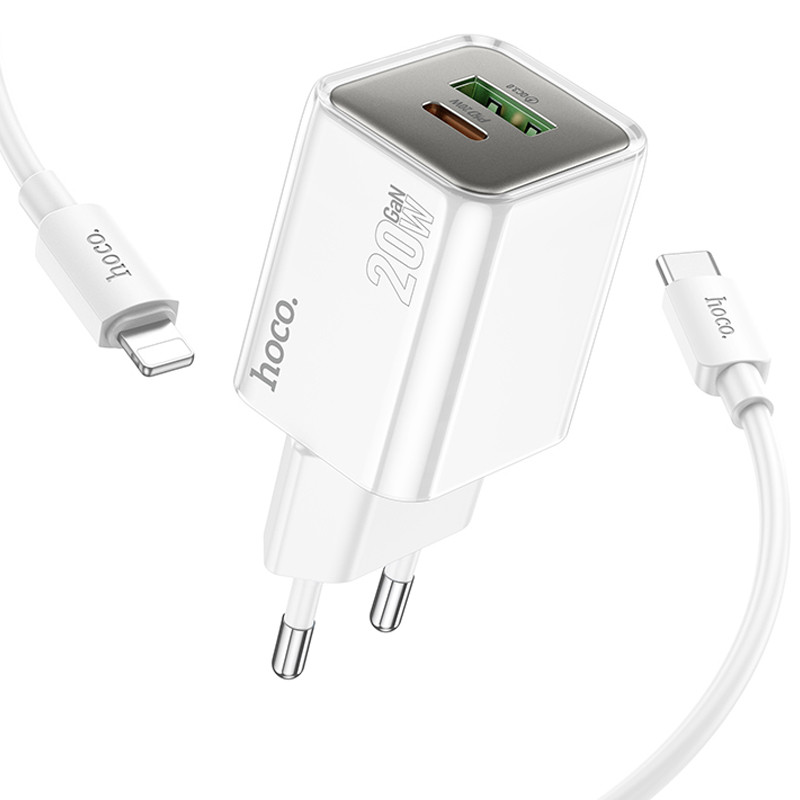 МЗП Hoco N46 Glorious PD20W+QC3.0 (1USB-A/1C) + кабель Type-C to Lightning на малюнкі №3