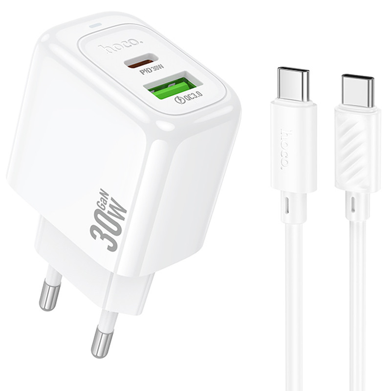 МЗП Hoco CS55A Surplus PD30W+QC3.0 (1USB-A/1C) + кабель Type-C to Type-C, купити оптом з доставкою