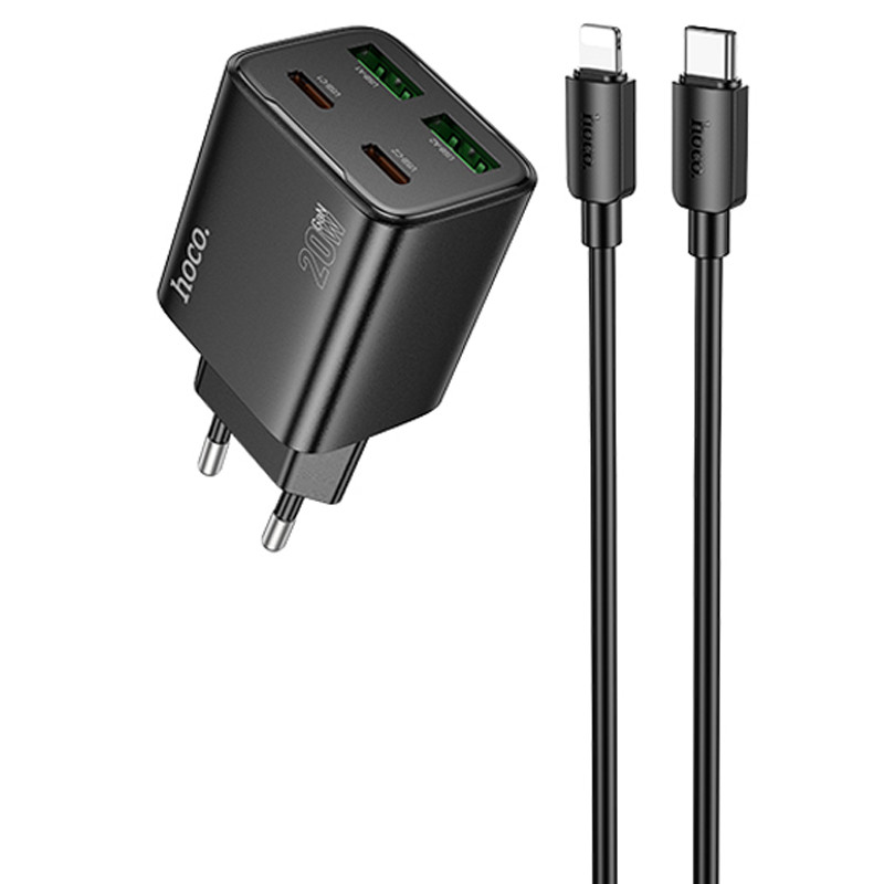 МЗП Hoco N55 Fundador PD20W four-port (2USB-A/2C) + кабель Type-C to Lightning на малюнкі №1