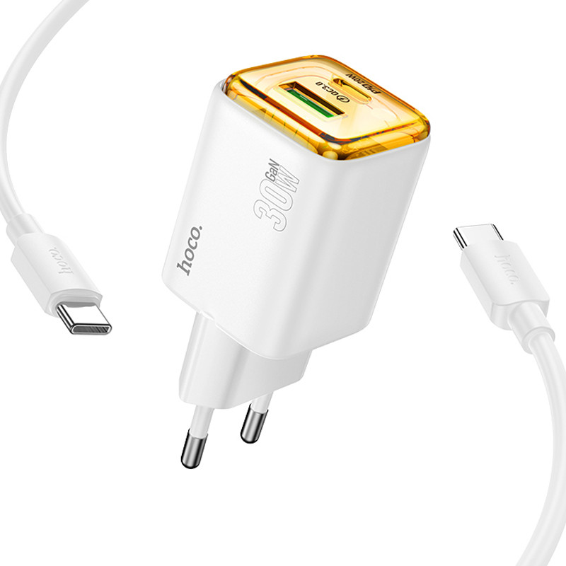 МЗП Hoco N53 Monsoon PD30W+QC3.0 (1USB-A/1C) + кабель Type-C to Type-C на малюнкі №2
