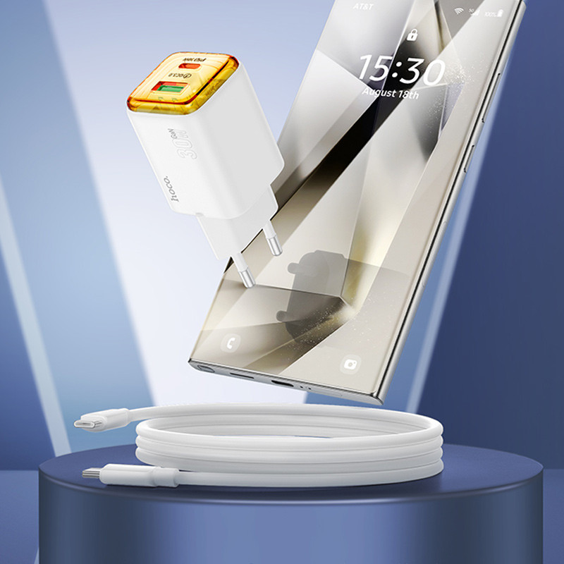 МЗП Hoco N53 Monsoon PD30W+QC3.0 (1USB-A/1C) + кабель Type-C to Type-C на малюнкі №3