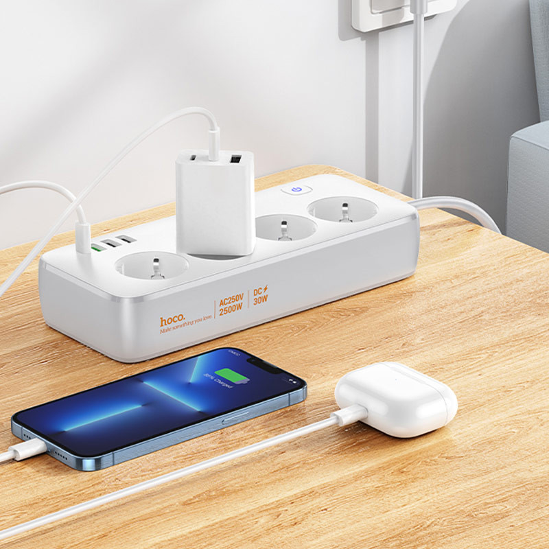 Подовжувач Hoco AC22 Sunlight (PD30W/1C/3A/4xSocket) (1.5m) на малюнкі №5