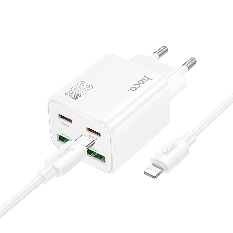 МЗП Hoco N56 Fundador PD30W four-port (2USB-A/2C) + кабель Type-C to Lightning на малюнкі №2
