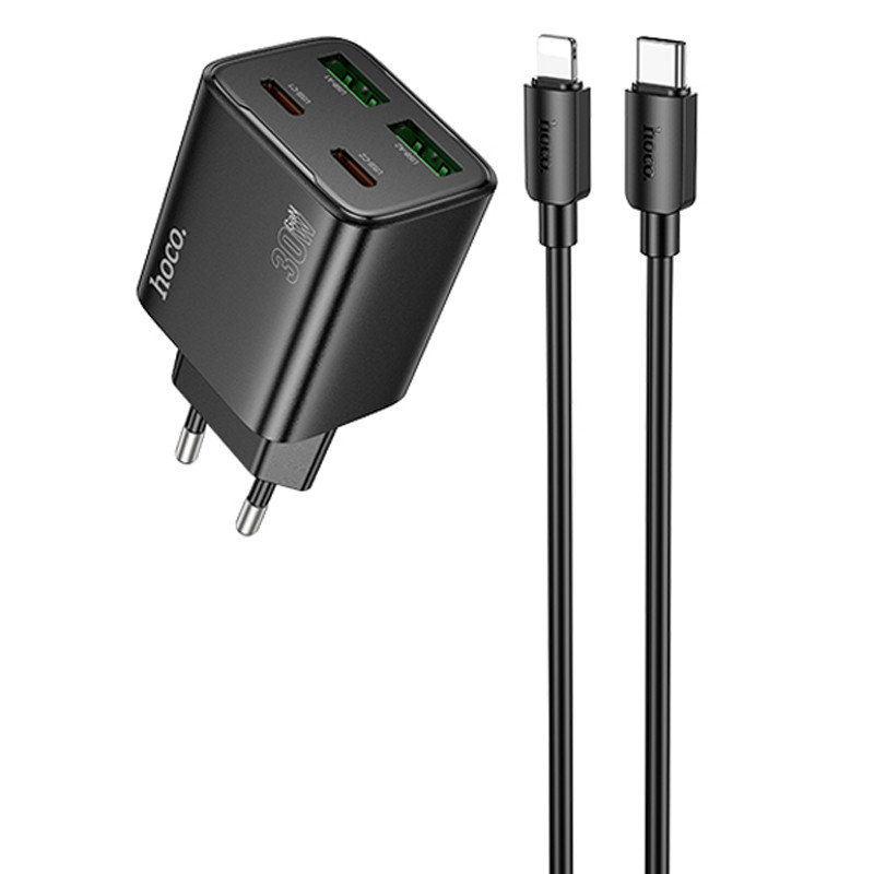 МЗП Hoco N56 Fundador PD30W four-port (2USB-A/2C) + кабель Type-C to Lightning на малюнкі №1