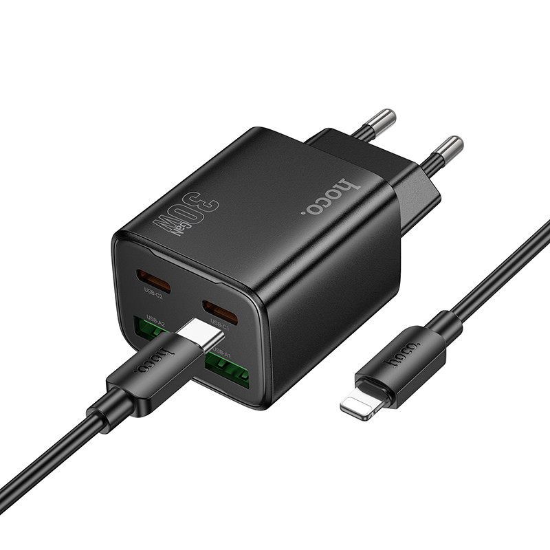 МЗП Hoco N56 Fundador PD30W four-port (2USB-A/2C) + кабель Type-C to Lightning на малюнкі №2