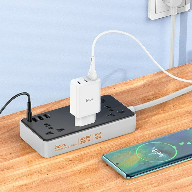 Подовжувач Hoco AC8A Storm (PD30W/1C/3A/3xSocket) (1.5m) на малюнкі №3