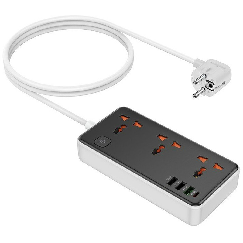 Подовжувач Hoco AC8A Storm (PD30W/1C/3A/3xSocket) (1.5m) на малюнкі №4