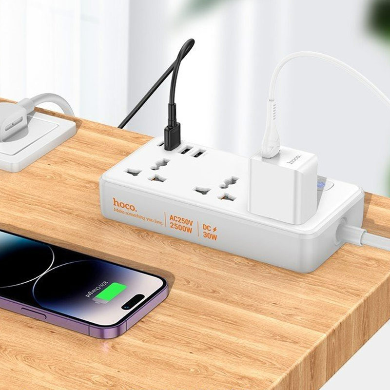 Подовжувач Hoco AC8A Storm (PD30W/1C/3A/3xSocket) (1.5m) на малюнкі №3