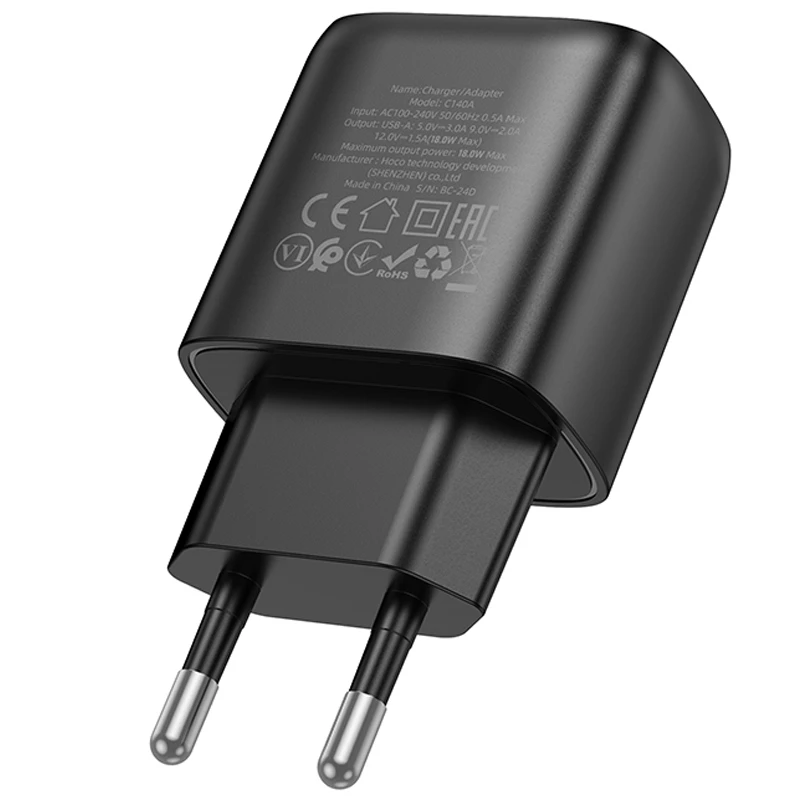 СЗУ Hoco C140A Smart QC3.0 18W (1USB-A), Black 3, купить оптом с доставкой