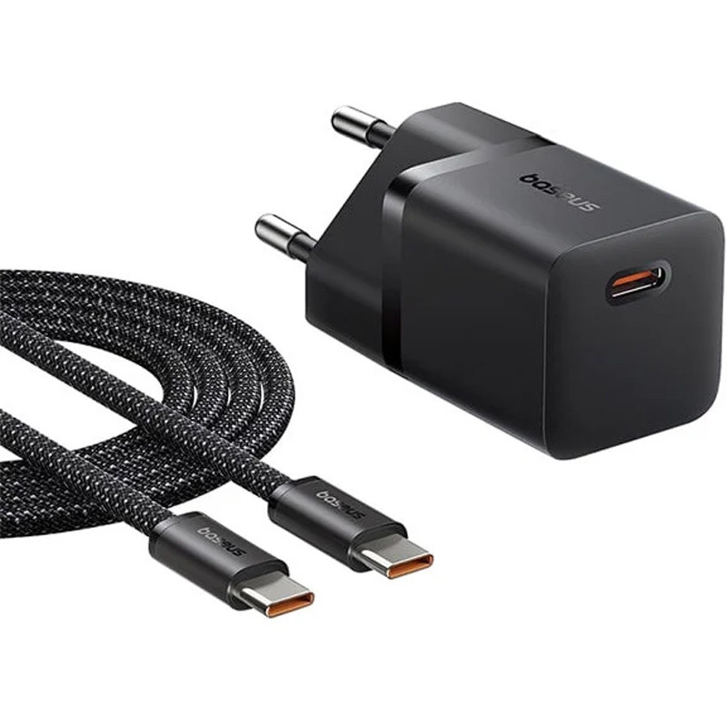 МЗП Baseus GaN5 Fast Charger (mini) PD25W (1USB-C) + кабель Type-C to Type-C (P10110909113) на малюнкі №2