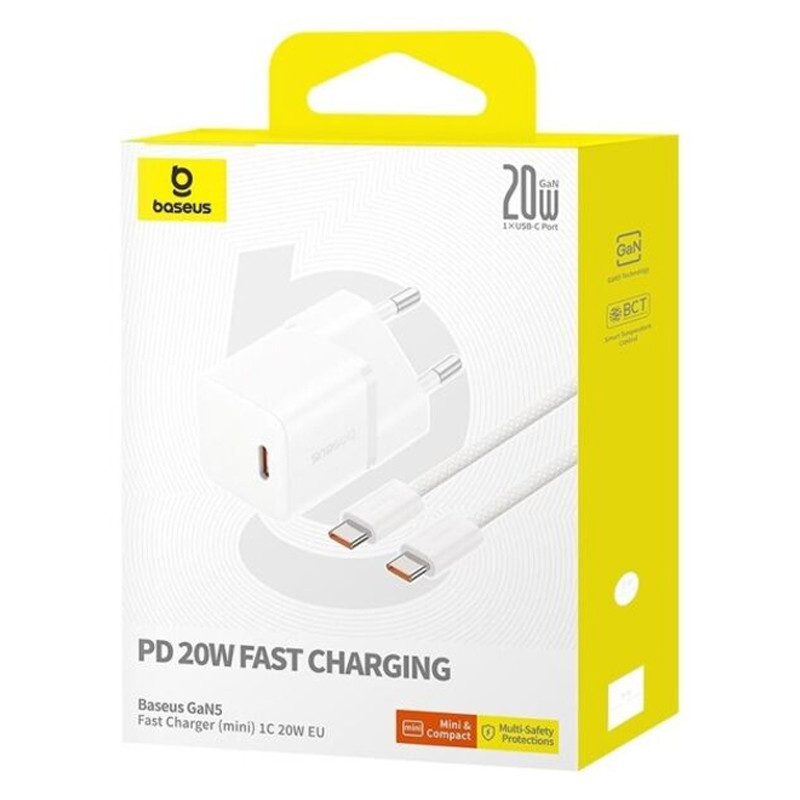 МЗП Baseus GaN5 Fast Charger (mini) PD20W (1USB-C) + кабель Type-C to Type-C (P10110900113) на малюнкі №6