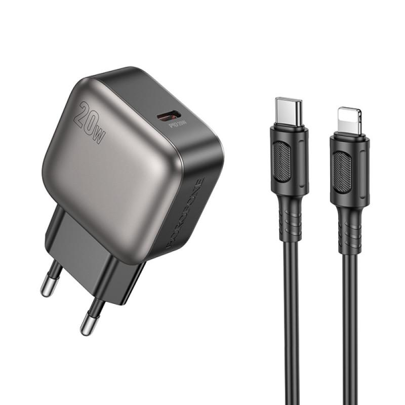 МЗП Borofone BAS53A Absolute PD20W (1USB-C) + кабель Type-C to Lightning на малюнкі №1