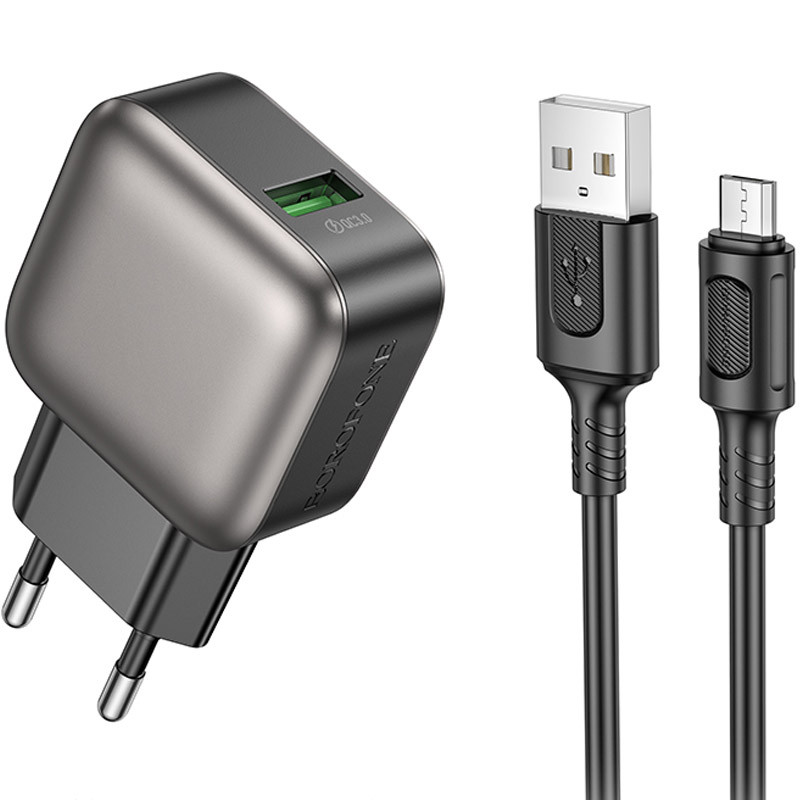 МЗП Borofone BAS52A Absolute QC3.0 (1USB-A) + кабель USB to MicroUSB на малюнкі №1