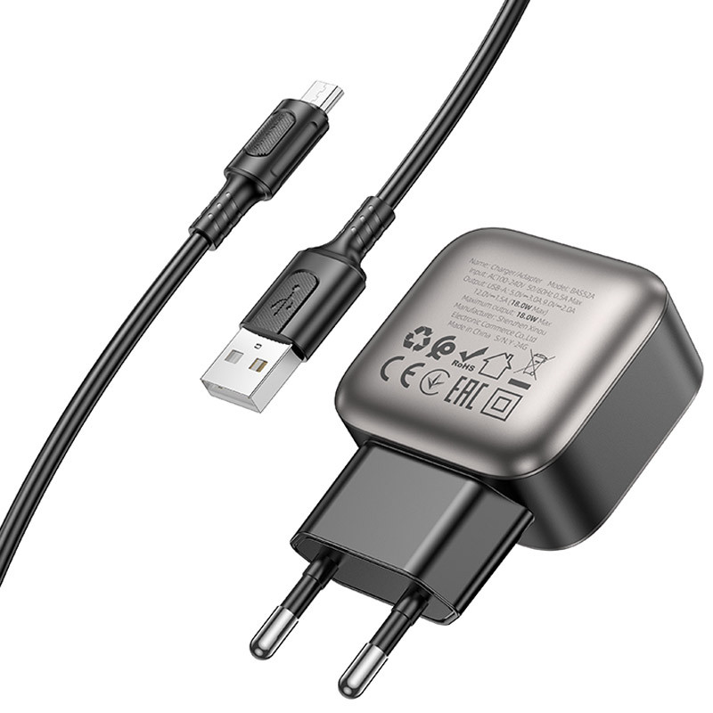 МЗП Borofone BAS52A Absolute QC3.0 (1USB-A) + кабель USB to MicroUSB на малюнкі №2