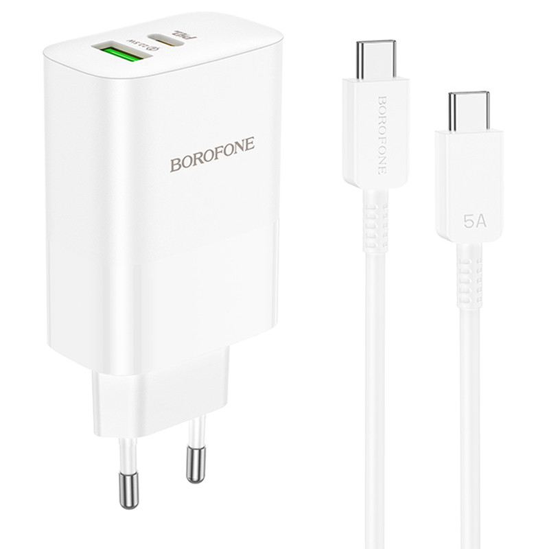 МЗП Borofone BN10 Sunlight PD65W (1USB-A/1C) + кабель Type-C to Type-C на малюнкі №1