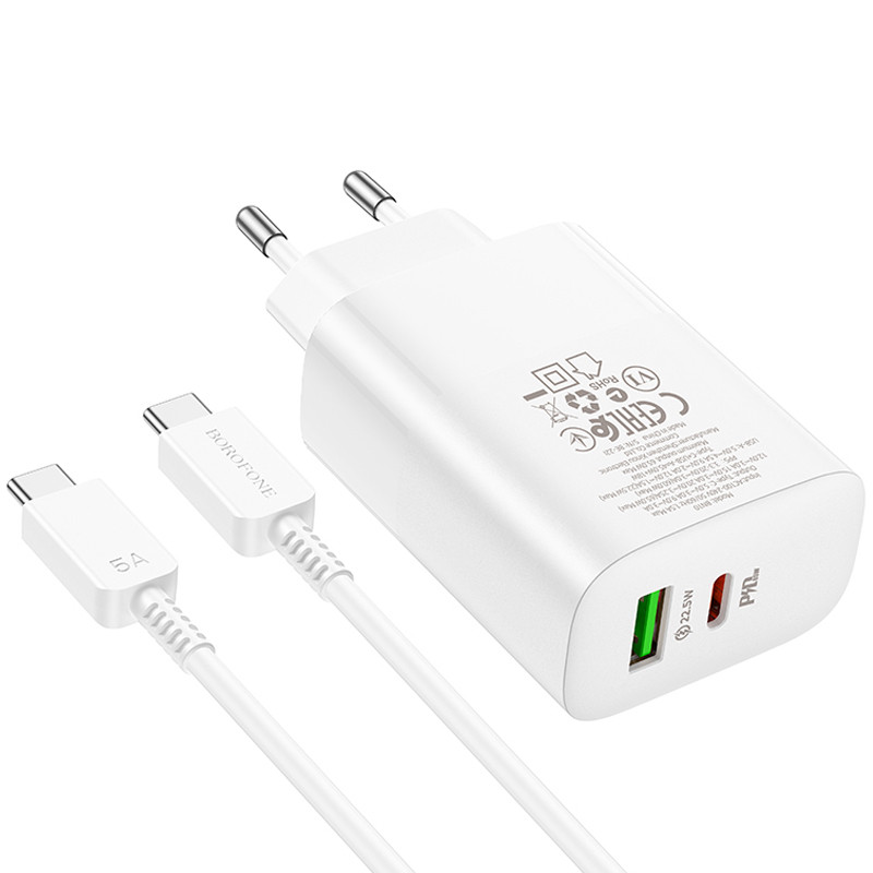 МЗП Borofone BN10 Sunlight PD65W (1USB-A/1C) + кабель Type-C to Type-C на малюнкі №7