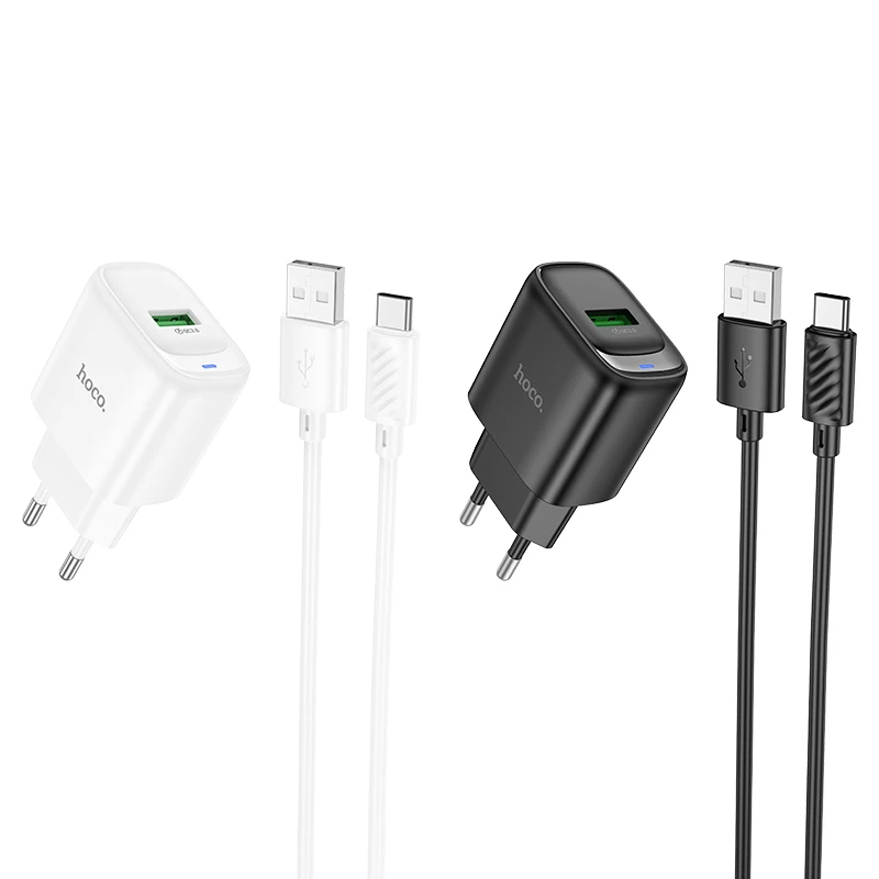 МЗП Hoco C140A Smart QC3.0 18W (1USB-A) + кабель USB to Type-C, купити оптом з доставкою