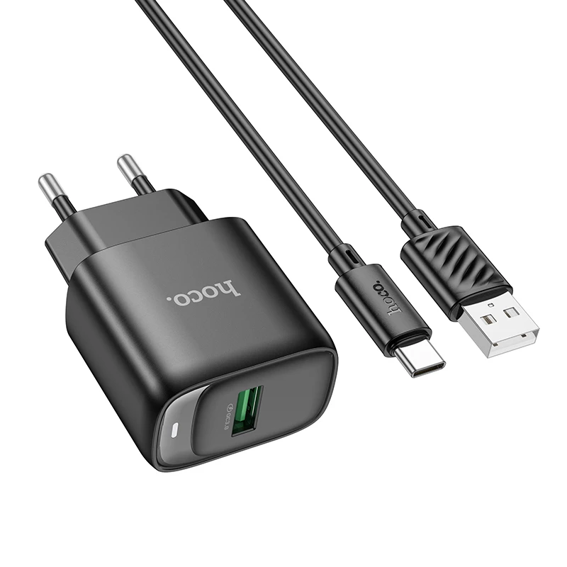 МЗП Hoco C140A Smart QC3.0 18W (1USB-A) + кабель USB to Type-C, Black 2, купити оптом з доставкою
