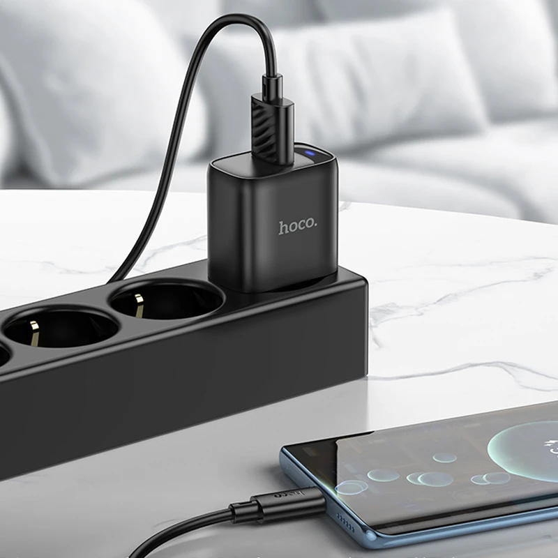 МЗП Hoco C140A Smart QC3.0 18W (1USB-A) + кабель USB to Type-C, Black 4, купити оптом з доставкою