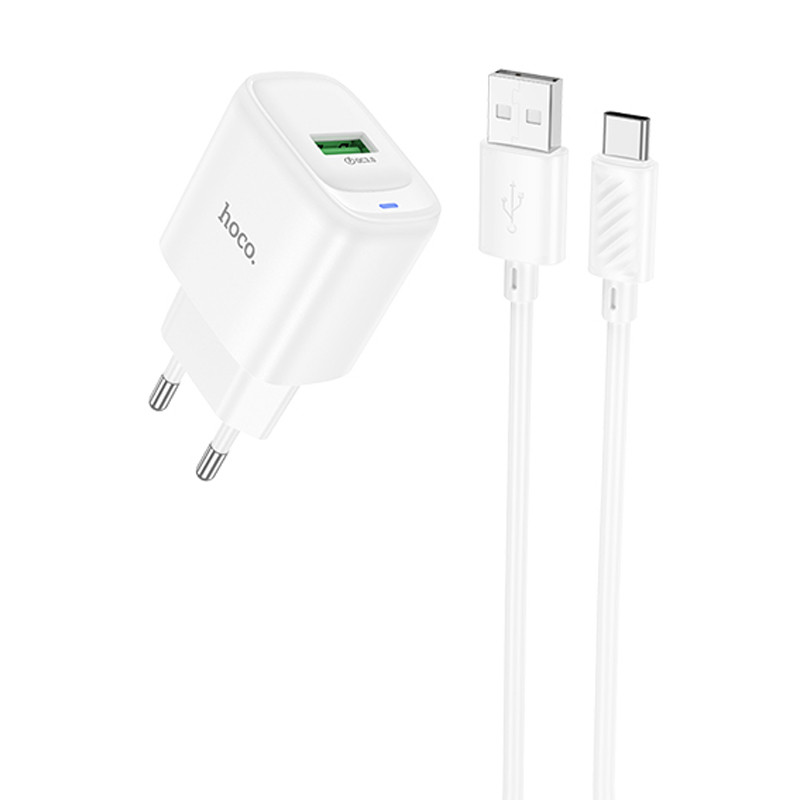 МЗП Hoco C140A Smart QC3.0 18W (1USB-A) + кабель USB to Type-C на малюнкі №1