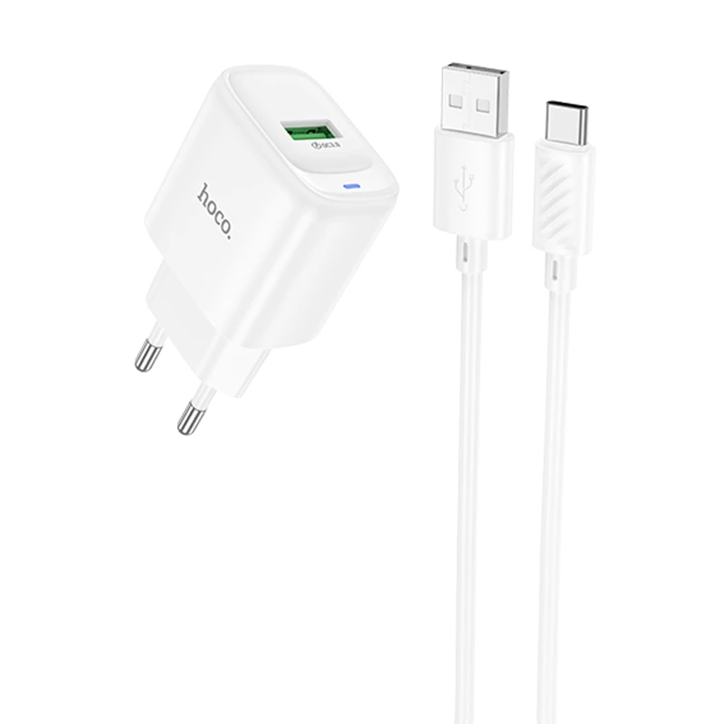 МЗП Hoco C140A Smart QC3.0 18W (1USB-A) + кабель USB to Type-C, White, купити оптом з доставкою