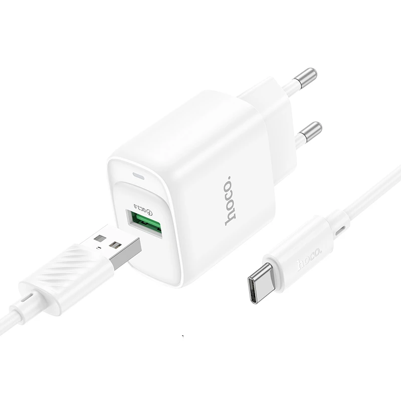 МЗП Hoco C140A Smart QC3.0 18W (1USB-A) + кабель USB to Type-C, White 1, купити оптом з доставкою