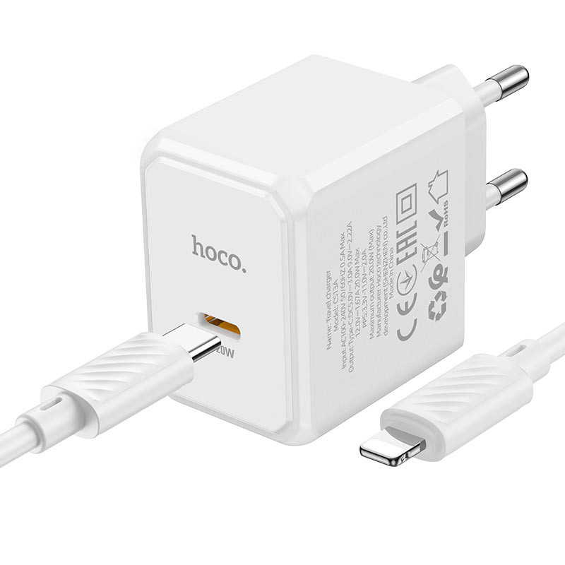 МЗП HOCO CS13A Ocean PD20W (1USB-C) + Type-C to Lightning на малюнкі №2