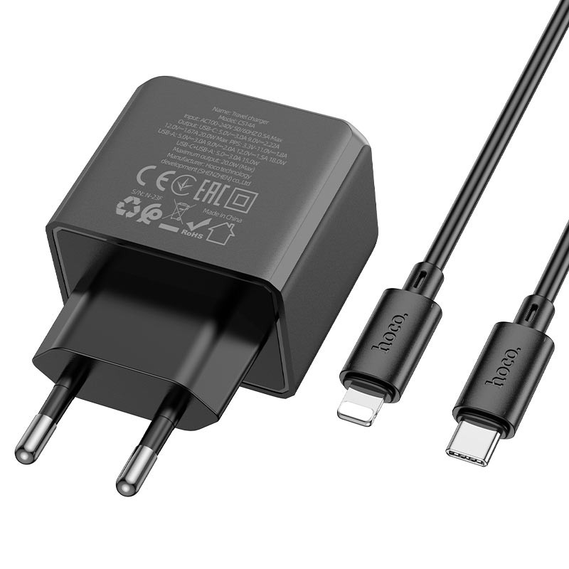 МЗП Hoco CS14A PD20W+QC3.0 (1USB-A/1C) + Type-C to Lightning на малюнкі №1