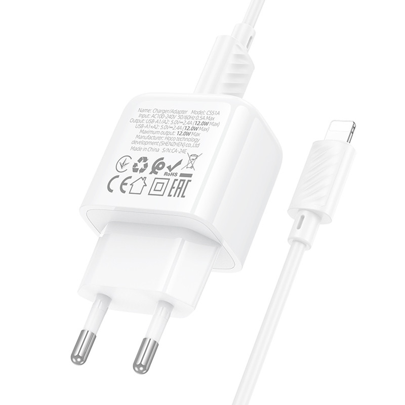 МЗП Hoco CS51A Surplus (2USB-A) + кабель USB to Lightning на малюнкі №7