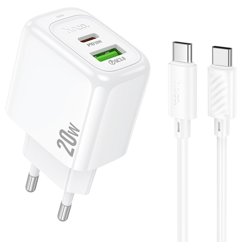 МЗП Hoco CS54A Surplus PD20W+QC3.0 (1USB-A/1C) + кабель Type-C to Type-C на малюнкі №1