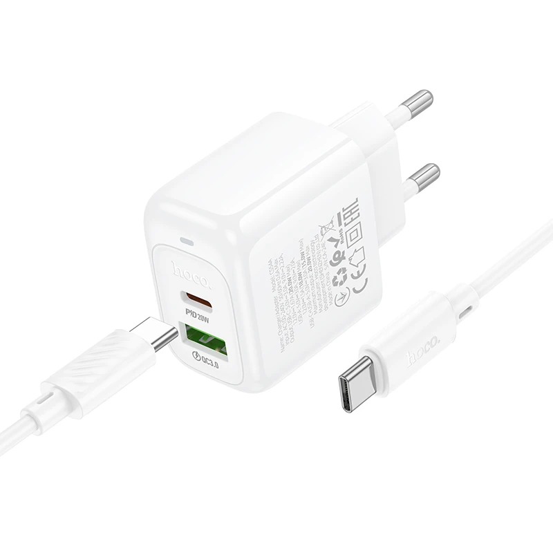 МЗП Hoco CS54A Surplus PD20W+QC3.0 (1USB-A/1C) + кабель Type-C to Type-C, White 1, купити оптом з доставкою
