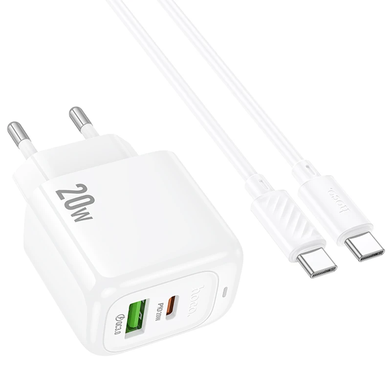 МЗП Hoco CS54A Surplus PD20W+QC3.0 (1USB-A/1C) + кабель Type-C to Type-C, White 2, купити оптом з доставкою