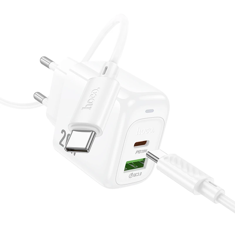МЗП Hoco CS54A Surplus PD20W+QC3.0 (1USB-A/1C) + кабель Type-C to Type-C, White 3, купити оптом з доставкою