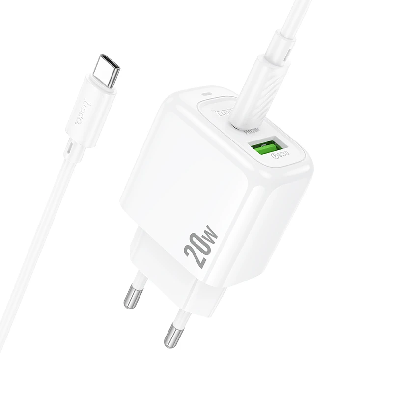 МЗП Hoco CS54A Surplus PD20W+QC3.0 (1USB-A/1C) + кабель Type-C to Type-C, White 4, купити оптом з доставкою