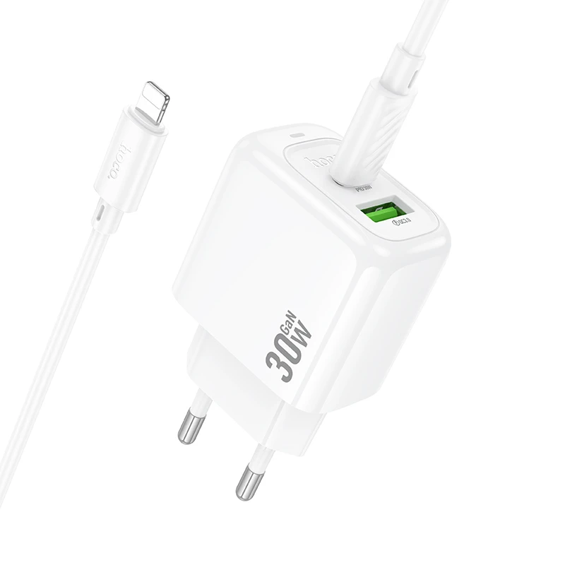 МЗП Hoco CS55A Surplus PD30W+QC3.0 (1USB-A/1C) + кабель Type-C to Lightning, White 5, купити оптом з доставкою