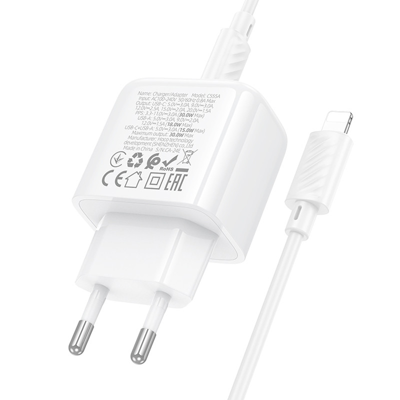 МЗП Hoco CS55A Surplus PD30W+QC3.0 (1USB-A/1C) + кабель Type-C to Lightning на малюнкі №7