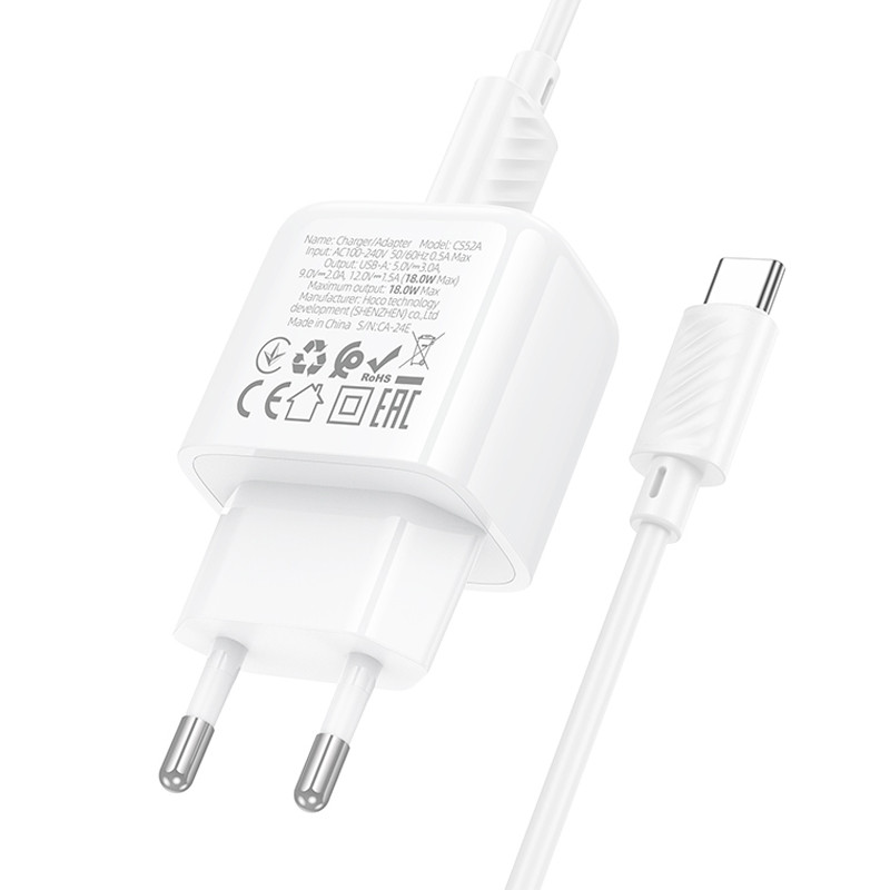 МЗП Hoco CS52A Surplus QC3.0 (1USB-A) + кабель USB to Type-C на малюнкі №7