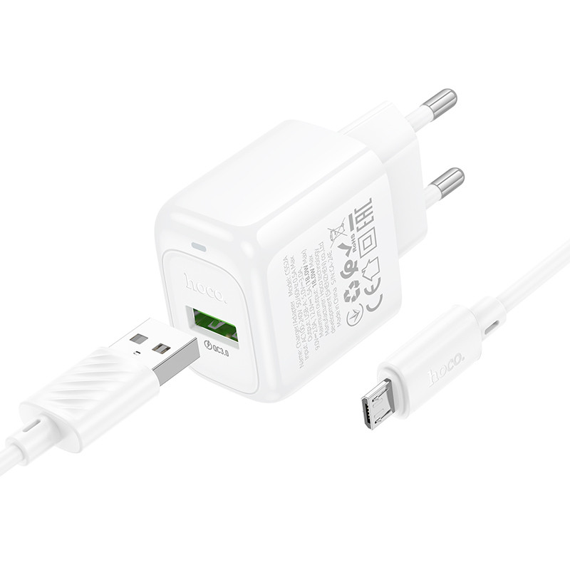 МЗП Hoco CS52A Surplus QC3.0 (1USB-A) + кабель USB to MicroUSB на малюнкі №2