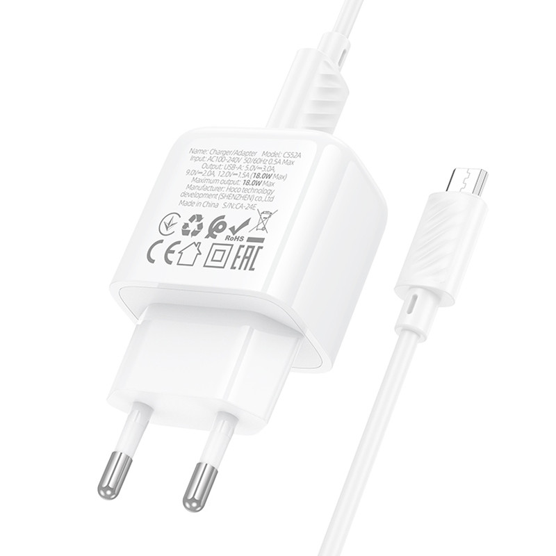 МЗП Hoco CS52A Surplus QC3.0 (1USB-A) + кабель USB to MicroUSB на малюнкі №7