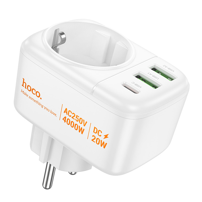 МЗП Hoco AC26 Changer Outlet Extender 20W (2USB-A/1C/1Socket) на малюнкі №1