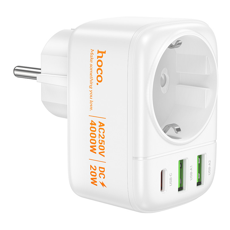 МЗП Hoco AC26 Changer Outlet Extender 20W (2USB-A/1C/1Socket) на малюнкі №2