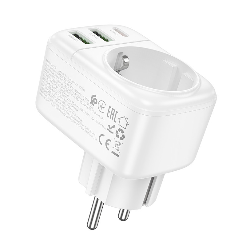 МЗП Hoco AC26 Changer Outlet Extender 20W (2USB-A/1C/1Socket) на малюнкі №7