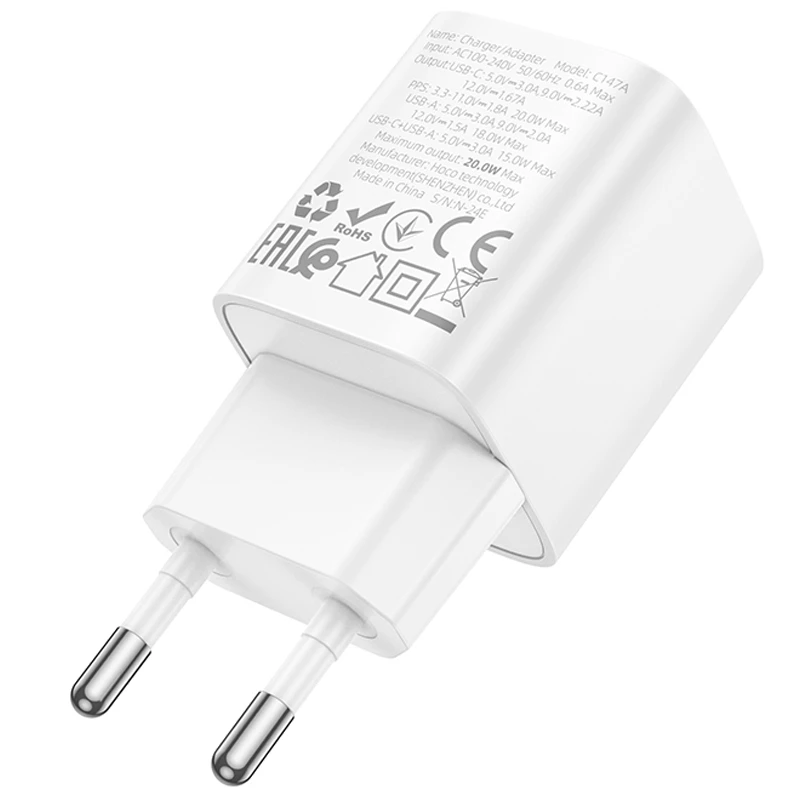 МЗП Hoco C147A PD20W+QC3.0 (1USB-A/1C), White 6, купити оптом з доставкою