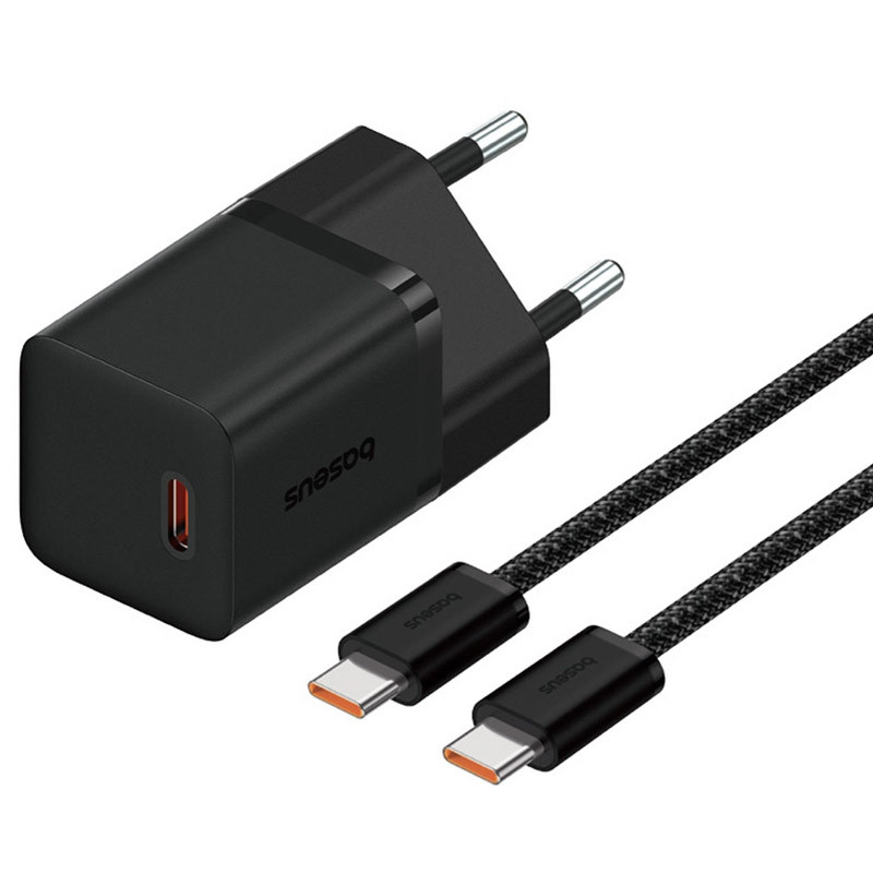 МЗП Baseus GaN5 Fast Charger (mini) 30W (1USB-C) + кабель Type-C to Type-C (P10110902) на малюнкі №1